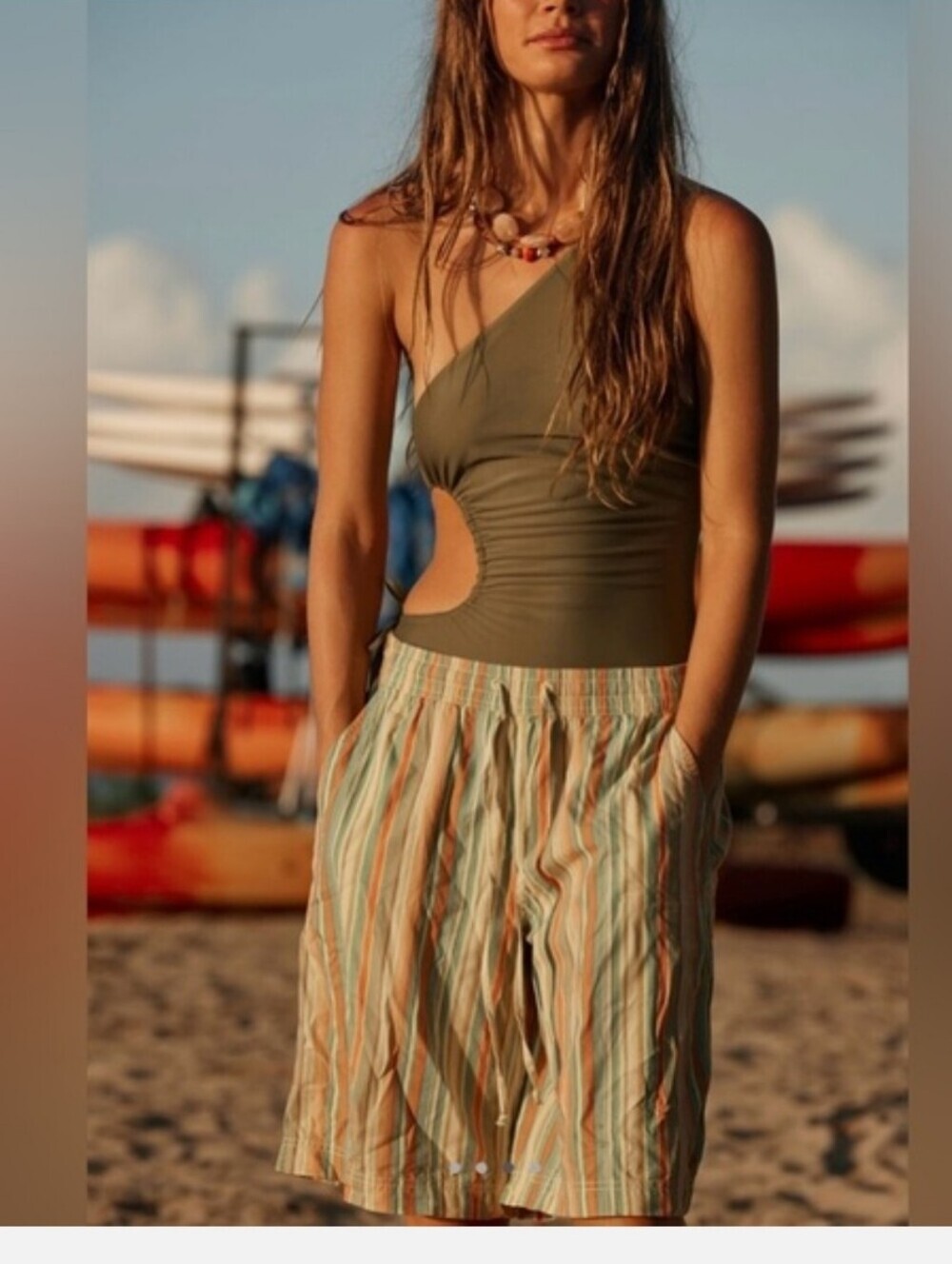 NWT Free People Saylor Poplin Stripe Shorts Large Green/Yellow Combo Bermuda